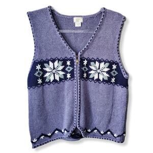 Women ALPS Zip Nordic Purple Cardigan Sweater Vest M Cozy Scandi Fall Winter